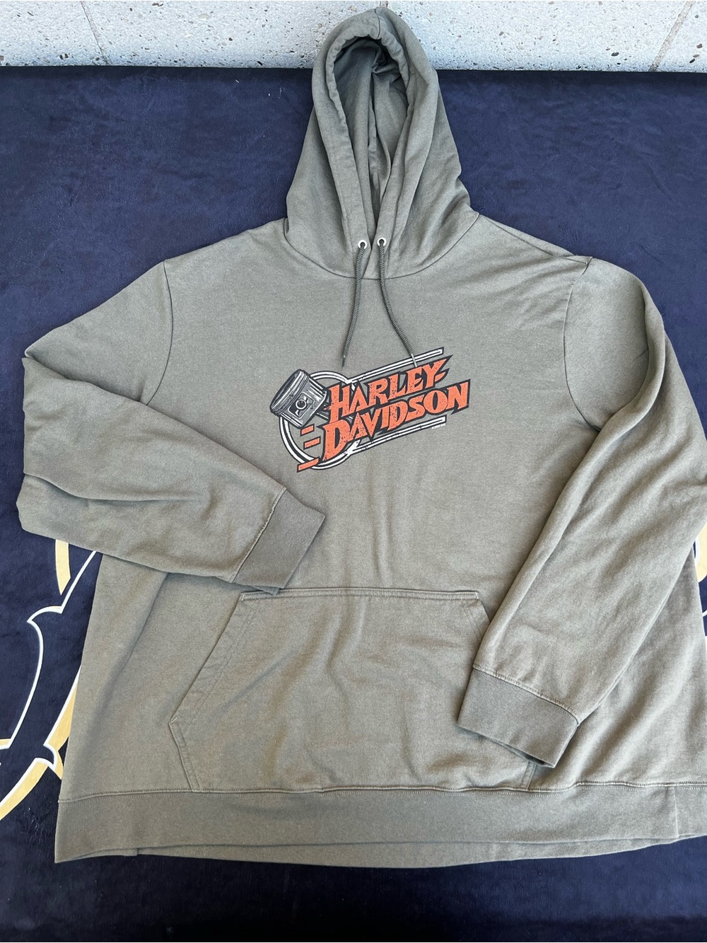 Harley-Davidson Olive Green Crewneck Hoodie with Orange Logo